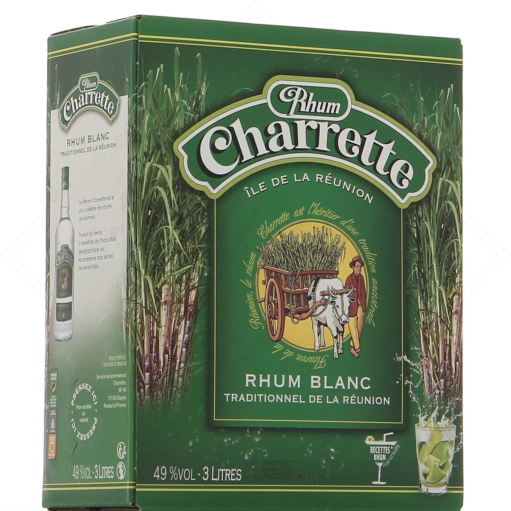 Rhum Charrette blanc 49° – Cubi BIB Bag-In-Box 3 litres ! - Rhum Attitude