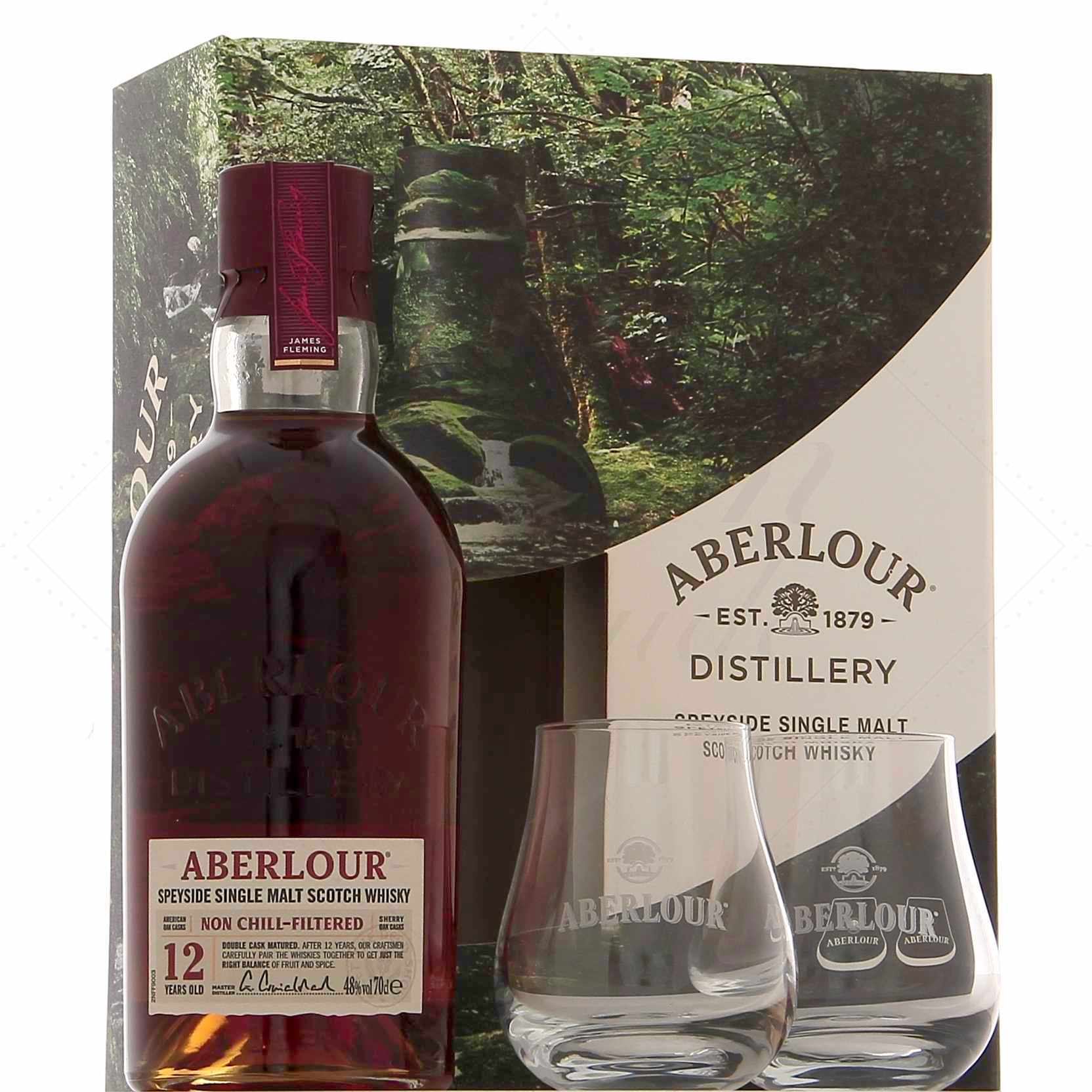 ABERLOUR Coffret scotch Whisky single malt Speyside 40% 12 ans +2 verres  70cl pas cher 