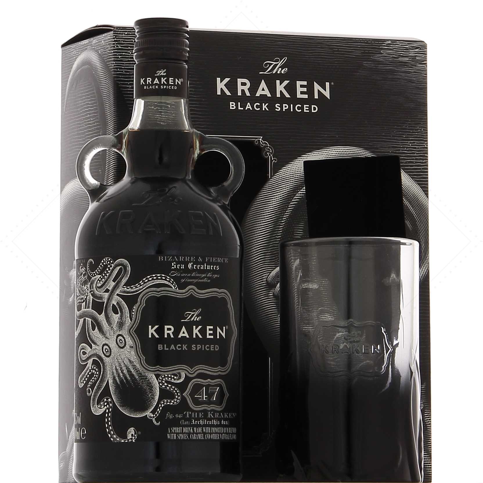 Kraken Black Spiced Perfect Storm 47° in 1 glass box