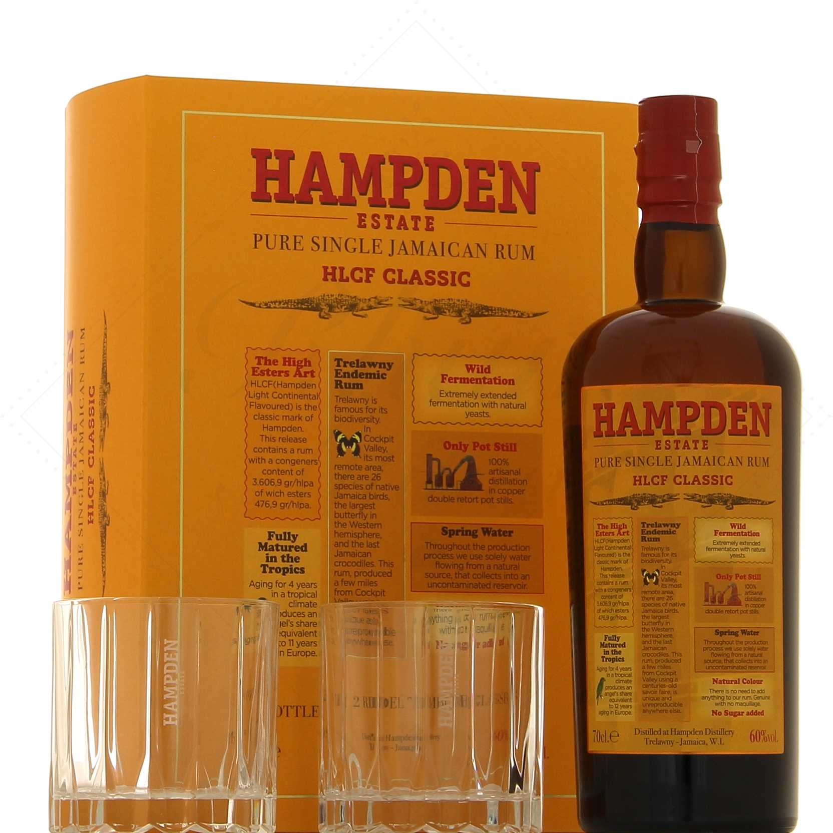 Coffret cadeau rhum Hampden HLCF Classic 60% + 2 verres rocks
