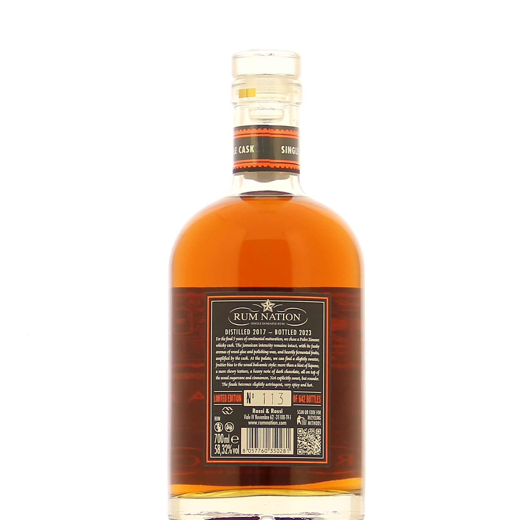 Rum Nation 5 years 2017 Jamaica single cask PX Whiskey Cask New Vibrations 58.32° – Image 3
