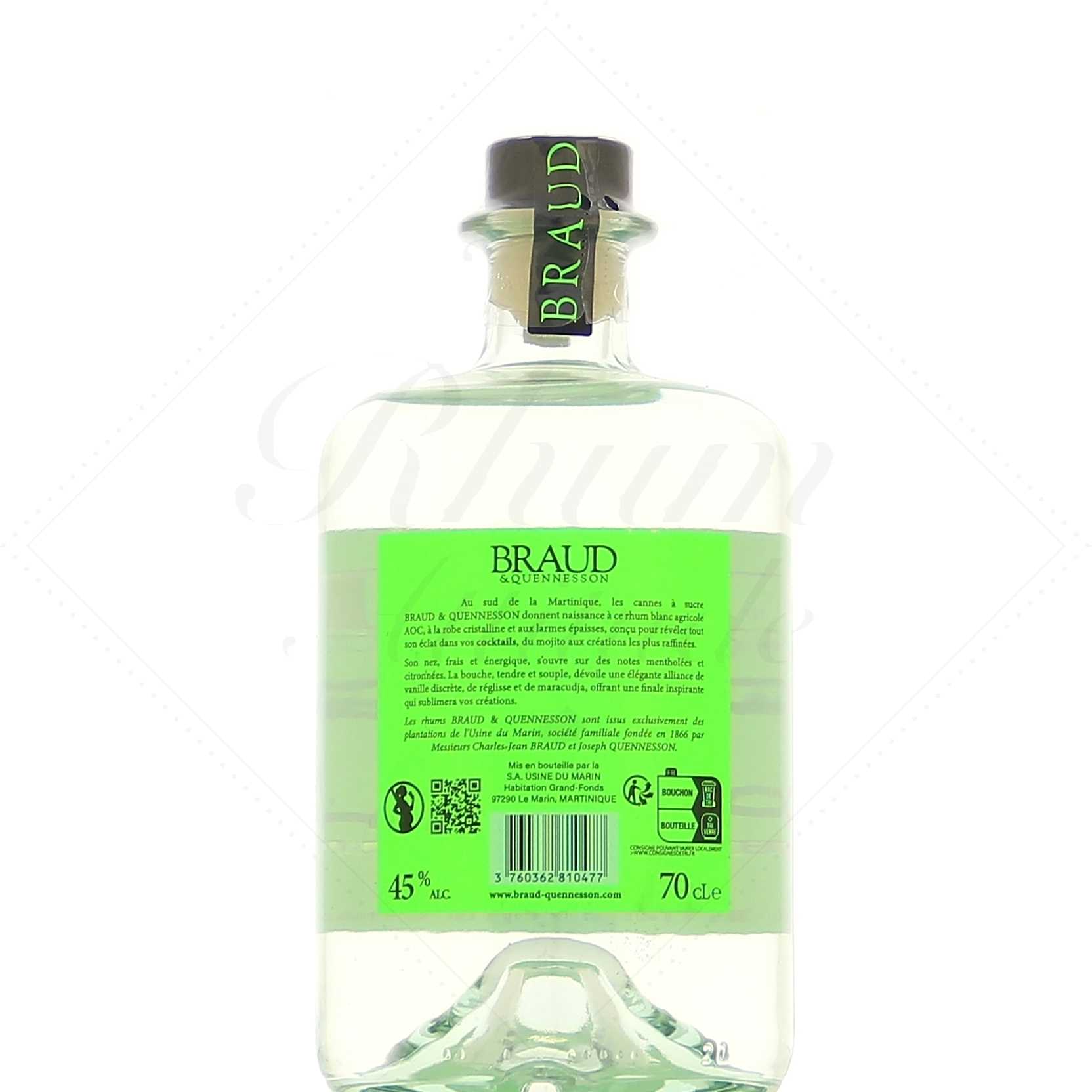 Braud & Quennesson rhum blanc Agricole 45° – Image 2